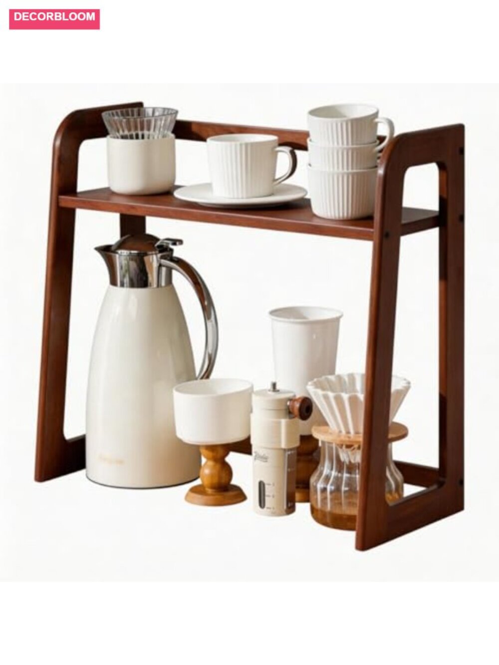 Natural Bamboo 2-Tier Coffee Station Organizer Countertop Storage Shelf